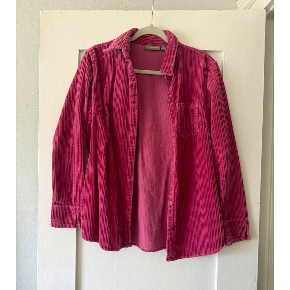 Croft & Barrow Women's Pink Corduroy Button-Up Collared Long Sleeve S